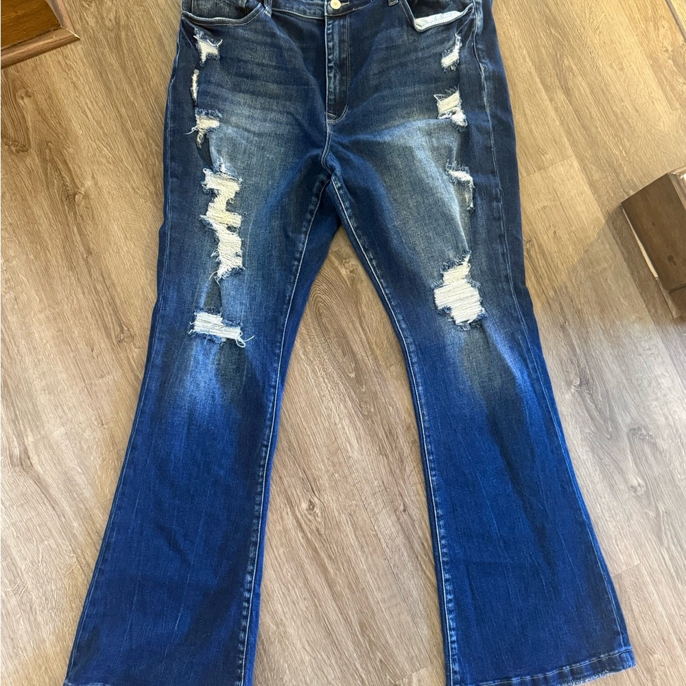 Women's Tall Distressed Blue Jeans- Bailey Made Boutique